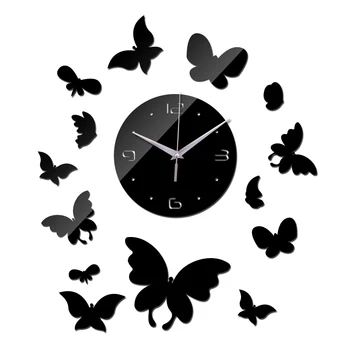 Ceasuri de perete DIY Oglindă Material Acrilic Sticker Fluture Decor Ceasuri Geometrice Scurtă Stil de Cuarț