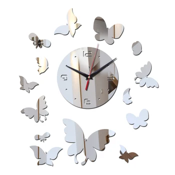 Ceasuri de perete DIY Oglindă Material Acrilic Sticker Fluture Decor Ceasuri Geometrice Scurtă Stil de Cuarț