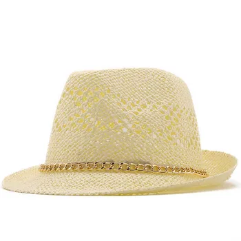 Noi Vara De Jazz Femei Pălărie De Paie Pe Plaja Barbati Palarie De Soare Casual Panama Masculin Capac De Cânepă Frânghie Mozaic Cu Dungi Pălărie De Paie Vizor Capac