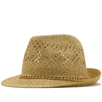Noi Vara De Jazz Femei Pălărie De Paie Pe Plaja Barbati Palarie De Soare Casual Panama Masculin Capac De Cânepă Frânghie Mozaic Cu Dungi Pălărie De Paie Vizor Capac