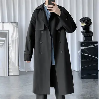 Toamna Stil coreean Șanț Moda Barbati Casual Culoare Solidă Haină Lungă Bărbați Streetwear Liber Geaca Palton Barbati