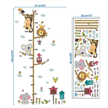 Animale De Desene Animate Leu, Maimuță, Bufnita Elefant Înălțime Măsură Autocolant De Perete Pentru Camere De Copii Pepinieră Cameră Decor Grafic De Creștere Art Decalcomanii