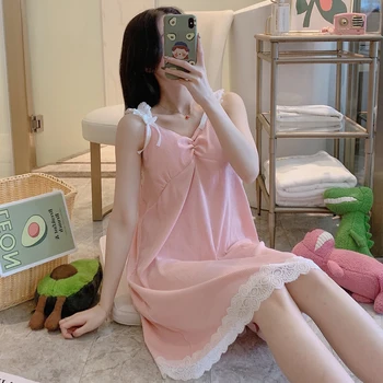 Femei Vara Cămăși de noapte fără Mâneci Dantelă Sexy Casual Pijamale cu Căptușit Mozaic Simplu Feminin Cămașă de noapte Sleepshirts coreeană