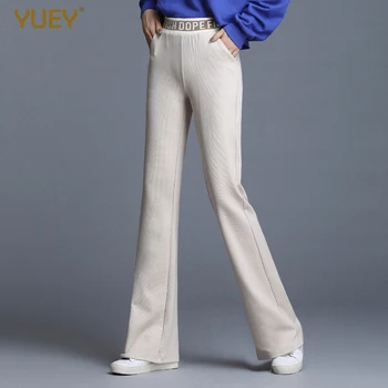 Femei Catifea Stretch Flare Pantaloni Boot-cut Pantaloni sex Feminin coreeană Stil Colector Tricotate Clopot-fund Vrac Banda Elastica Șantiere Mari