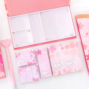 Drăguț Motiv Roz Sakura Cat Memo Foaie Pad Lipicios Note Set Autocolante Planificatorul De A Face Lista Pagini Steaguri Cadou De Papetărie