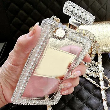 XSMYiss Bling Meci de Diamant Perla de Sticla de Parfum Lanț în Formă de Geantă de mână de Caz Acoperire Pentru iPhone 11 Pro Max XR 6 7 8 Telefon Plus Caz