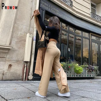 Prowow Moda Femei Bottoms Pantaloni Culoare Solidă de Primăvară Cădea Liber Largi Picior Pantaloni pentru Femeie de Talie Mare Tinute Streetwear 2021 Noi