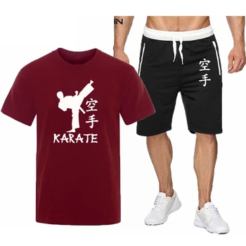 2021Summer Bărbați T-shirt Set 2 piese Barbati Sport Costum de Moda Casual, Fitness, Karate Tipărite Maneca Scurta + pantaloni Scurți Set