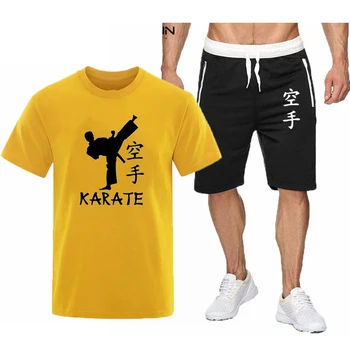 2021Summer Bărbați T-shirt Set 2 piese Barbati Sport Costum de Moda Casual, Fitness, Karate Tipărite Maneca Scurta + pantaloni Scurți Set