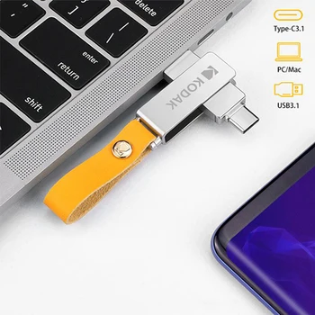 Kodak Metal OTG USB Flash Drive 128 GB 64GB 32GB USB3.1 Pendrive Cle USB Flash Stick Tip C 2 în 1 Stick USB Dual pentru Macbook PC