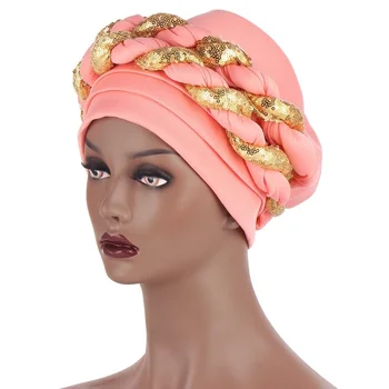 Stralucind Africane Paiete Turban Pălărie De Femei Musulmane Pac Auto Coordonatele Aso Oke Headtie Petrecere De Moda Pălării