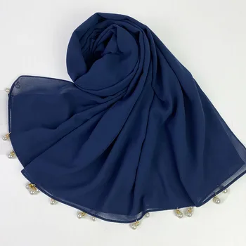 Bubble Sifon Cu Perla Timp Simplu Hijab Folie Musulmane Hijab Eșarfă Turbanet Văl Agățat Perle De Cristal
