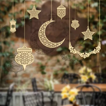 Ramadan Kareem Decor din Lemn Meșteșug Eid Mubarak Agățat Pandantiv Decor pentru Acasă Islamice Musulmane Consumabile Partid Eid Al-Adha Cadou