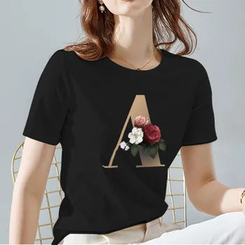 T-shirt Femei, Haine Clasice, O-Neck Negru Toate-meci Doamnelor Tee Model de Scrisoare de Imprimare Serie Maneci Scurte Topuri,Picătură de Transport maritim