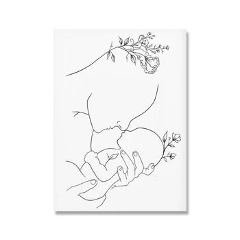 WTQ Mamă și Copil Artă Desen Linie Arta de Perete, Panza Pictura, Postere, Printuri Abstracte Minimalist Pepinieră Decor Cameră