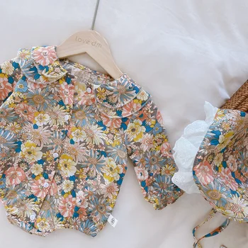 2021 Nou-Născut Fetita Din Bumbac Moale, Cu Maneca Lunga Body De Vara Noi Toddler Girls Model Floral Imprimat Cu Dantela Pălărie
