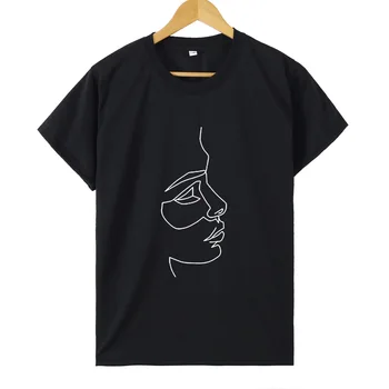 Vara Abstract Față Umană Tipărite Femei T-Shirt Bumbac Moda Maneca Scurta Alb Teuri Tur-Gât De Sex Feminin Topuri
