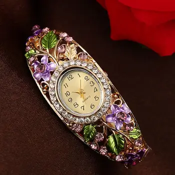 часы Femei Lady Beauty Cristal Colorate Flori de Aliaj brățară Brățară Ceas de Aur Analog Cuarț Piatră prețioasă Rochie Clasic Ceas de mână