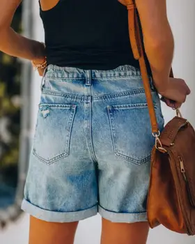2021 Femei pantaloni Scurti din Denim Clasic de Epocă Talie Mare Albastru Largi Picior de sex Feminin Caual Vara Doamnelor pantaloni Scurți de Blugi Pentru Femei