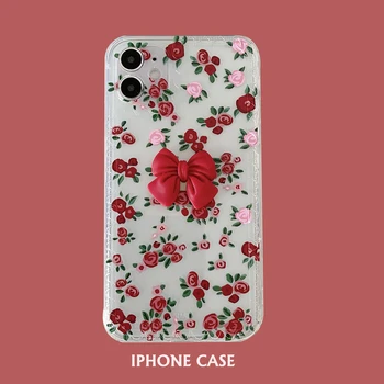 Kawaii Japoneză Arc de Flori de Trandafir Telefon Caz Pentru iPhone 12 11 Pro Max Xr X Xs Max 7 8 Plus SE 2020 Cazuri Clare Moale cu Capac de Silicon