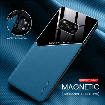 Masina suport magnetic plexiglas textura de piele pe capacul telefonului pentru xiaomi poco x3 pro x3pro x 3 nfc pocox3 nfs caz rezistent la socuri coque