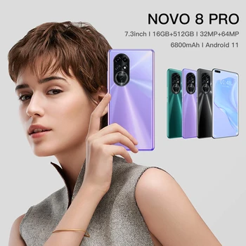 Novo8 Pro 7.3-Inch Andriod11 32+64MP Smartphone-uri Globale Versiune 2021 5G LTE 16GB, 512GB 6800mAh 10 Core GPS Telefon Mobil MTK6889