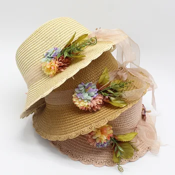 2020 Femei Dantelă Soare, Pălării De Paie Largă Refuz Plajă Capac Lateral Floppy De Sex Feminin Pălărie De Paie Dantela Solid Flori Pălărie De Paie Pălărie De Vară