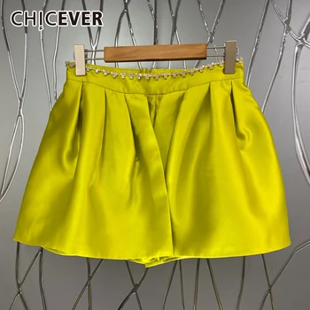 CHICEVER Galben pantaloni Scurți Pentru Femei Talie Mare Minimalist Solidă Pantaloni scurți de Moda de sex Feminin Haine Noi de Vară 2021 în Stil