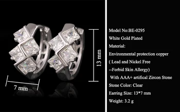 MxGxFam Atractiv AAA+ Zircon Pătrat Hoop Cercei cu Aur Alb de Culoare pentru Transport Gratuit