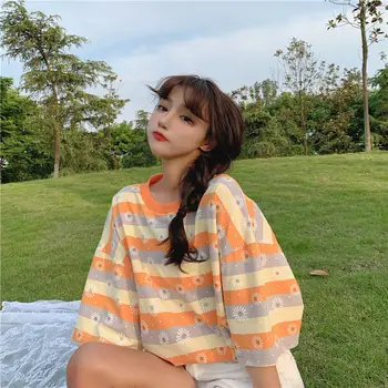 Dungi cu Lambriuri tricouri Femei Daisy Korean Stil Chic Trendy Populare de Agrement Lung Liber Ulzzang Adolescenti, Fete de Colegiu Femei Top