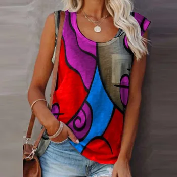 Casual Imprimare Femei Bluza Singură Bucată Set de Vară O-Neck fără Mâneci Largi Topuri Doamna de Mari Dimensiuni Camasa cu Maneci Scurte 5XL Streetwear