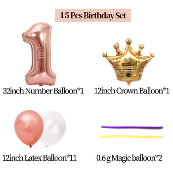15buc Numărul Coroana Folie de Aur a Crescut Baloane din Latex Happy Birthday Party, Decoratiuni Copii Baby Boy Fata 1 1 2 3 4 5 6 7 8 9 Ani