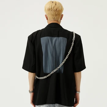 IEFB Îmbrăcăminte pentru Bărbați 2021 Noul Negru Vara Sacouri de Personalitate Design de Lanț Sacou Barbati Maneca Scurta Haina coreean 9Y7444