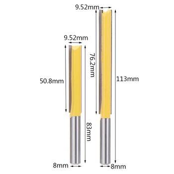 2 buc 8mm Coadă Culoare Tapiterie Router Cam Cioplire Cutter Extra Lungi din Lemn Router Cam Pentru prelucrarea Lemnului Margine Dublă Cutter Set