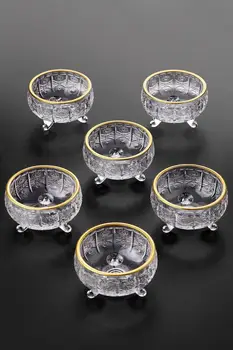 Regina Bucatarie 6 Piese de Cristal Aurit Sticlă 3-Picioare de Lux Turkish Delight-Bol