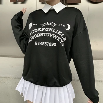Negru Supradimensionat Hanorace Gotic Harajuku Streetwear Chic Scrisoare De Imprimare Hoodies Femei Toamna Maneca Lunga, Hanorace