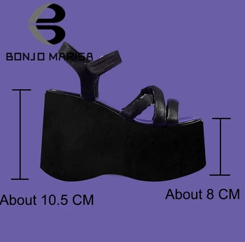 BONJOMARISA Deget de la picior Deschis Bule Pene Platforma Cârlig Buclă Goth Femei Brand Sandale, Strada de Lux Negru Pantofi de Vara Pentru Femei