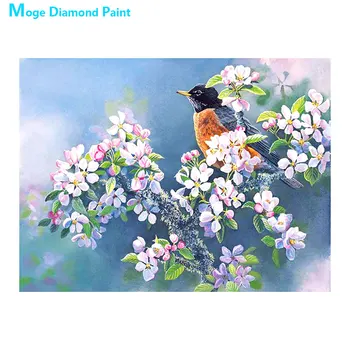Begonia de Flori Robin Diamant Tablou Floral Pasăre Rotund Burghiu Plin de Nouveaute DIY Mozaic Broderie 5D cruciulițe Decor Acasă