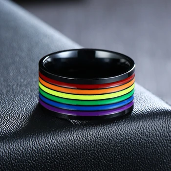 Vnox Barbati din Oțel Inoxidabil Email Curcubeu GAY Pride Inele pentru Homosexuali și Lesbiene de Bază Benzile de Bijuterii