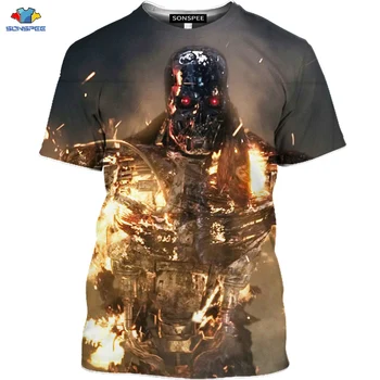 SONSPEE 3D de Vară cu Mânecă Scurtă Gimnastică pentru Bărbați T-Shirt Sci-fi Film Terminator T-Shirt Casual Bikini Frumusete Tricou Mech Craniu Topuri