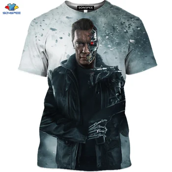 SONSPEE 3D de Vară cu Mânecă Scurtă Gimnastică pentru Bărbați T-Shirt Sci-fi Film Terminator T-Shirt Casual Bikini Frumusete Tricou Mech Craniu Topuri