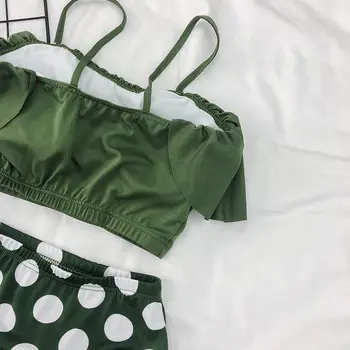 Bikini Seturi Pentru Femei Summer Split Conservator Volane Dot Imprimate Crisscross Halter De Pe Umăr Subțire Elevilor Fată De Costume De Baie