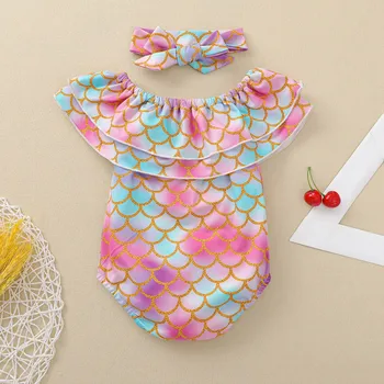 2021 Copilul Fete Baby Mermaid Print Bikini Copii Fata dintr-O Bucata, Costume de baie, costume de Baie pe Plajă Set купальник детский badpak meisje