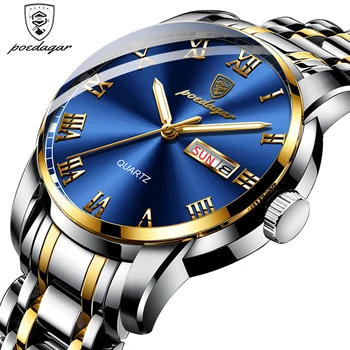 POEDAGAR Brand de Top Luxury Mens Ceasuri Luminoase rezistent la apa din Oțel Inoxidabil Ceas Barbati Data Calendar de Afaceri Cuarț Ceas de mână