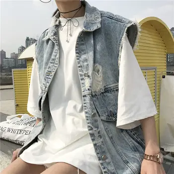 Denim Distrugere Spălat Țesături Fără Mâneci Femei Haina Sacou De Vară Gaura De Îmbrăcăminte Exterioară Pentru Femei Cardigan Vintage Jacheta Plus Dimensiune