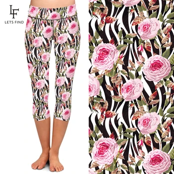 LETSFIND Nou Stil de Talie Mare de Flori Design de Imprimare Pantaloni Elasticitate Mare Moale Femei la Jumătatea Vițel 3/4 Fitness Capri Jambiere