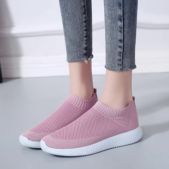 Plus Dimensiune Aer Respirabil ochiurilor de Plasă Adidasi Femei 2019 Primavara-Vara Aluneca pe Platforma de Tricotat Apartamente Moale Pantofi de Mers pe jos Femeie