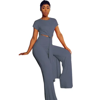 Casual Culoare Solidă Plus Dimensiune Două Bucăți de Femei de Moda Set Doamna buna-gat Maneci Scurte Topuri Largi de Înaltă Talie Pantaloni Largi de Tinute