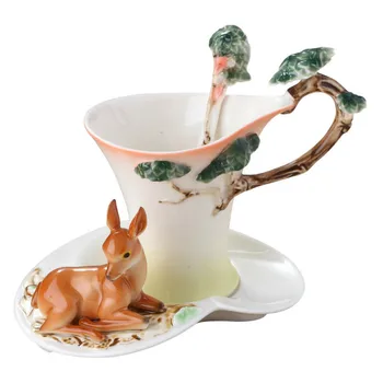Cerb Cești De Cafea Cu Farfurie Ceai Lapte Cana Set Lingura De Creație Ceramică Drinkware Stil European Bone China Cadouri
