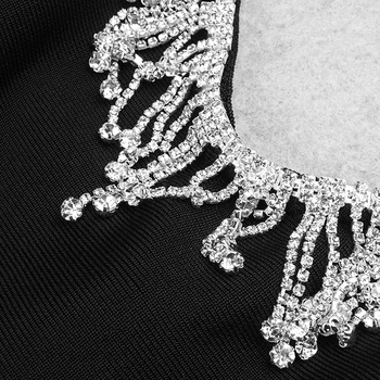 Celebritate Rochie Bandaj Alb Sexy Negru De Cristal Diamante Ciucure Celebritate Designer De Moda Rochie De Cocktail